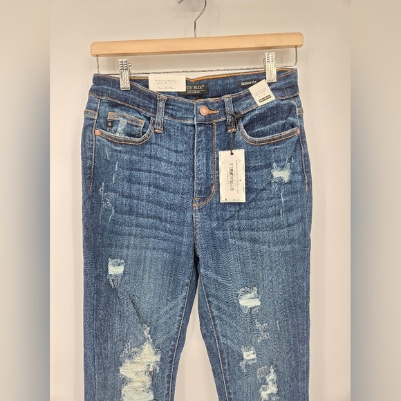 Judy Blue High Waist Skinny Fit Distressed Blue Jeans New Size 28 - Picture 3 of 12